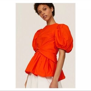CECILIE BAHNSEN shirt top orange sz 10 blouse puff sleeve cotton twist Faith